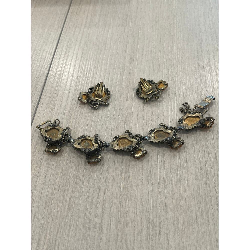 Vintage Judy Lee Maple Leaf Orange Bracelet and Earrings Clip Set